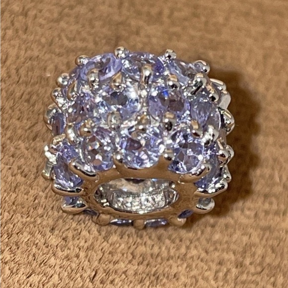 Solid 14K White Gold Tanzanite Bead Pendant Charm Slide for Necklace / Bracelet - Picture 9 of 11